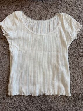 Brandy Melville White Pointelle Scoop Neck Short Sleeve